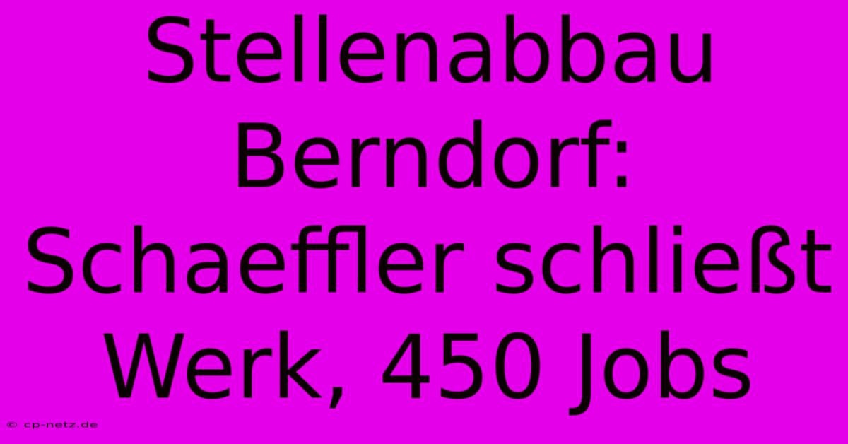 Stellenabbau Berndorf: Schaeffler Schließt Werk, 450 Jobs