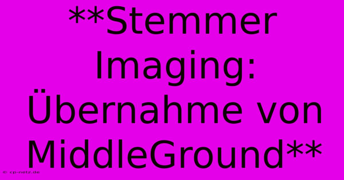 **Stemmer Imaging: Übernahme Von MiddleGround**