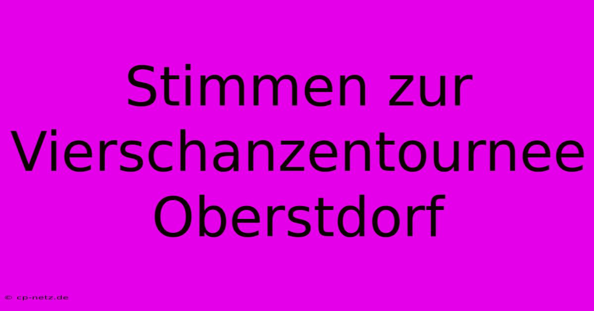 Stimmen Zur Vierschanzentournee Oberstdorf