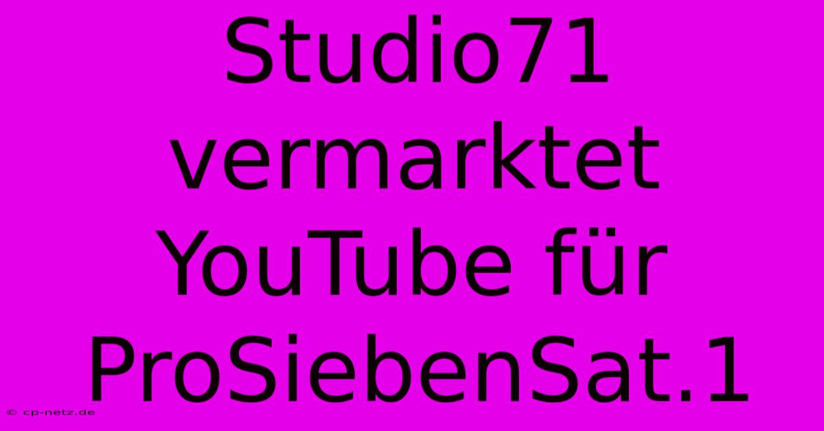 Studio71 Vermarktet YouTube Für ProSiebenSat.1