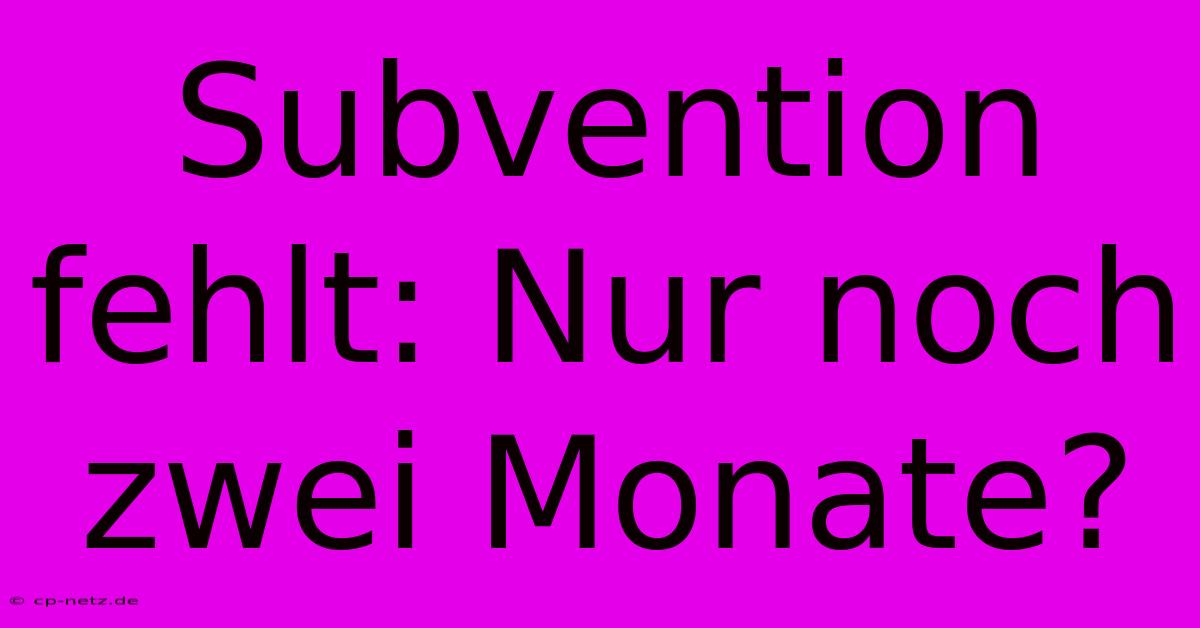 Subvention Fehlt: Nur Noch Zwei Monate?