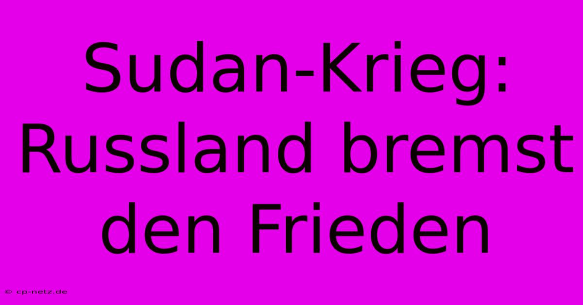 Sudan-Krieg: Russland Bremst Den Frieden