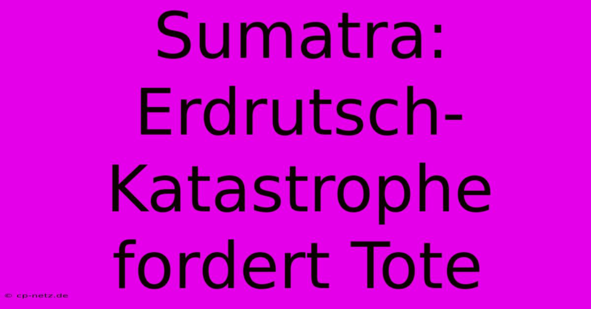 Sumatra: Erdrutsch-Katastrophe Fordert Tote