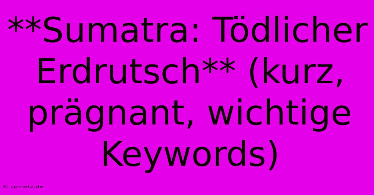 **Sumatra: Tödlicher Erdrutsch** (kurz, Prägnant, Wichtige Keywords)