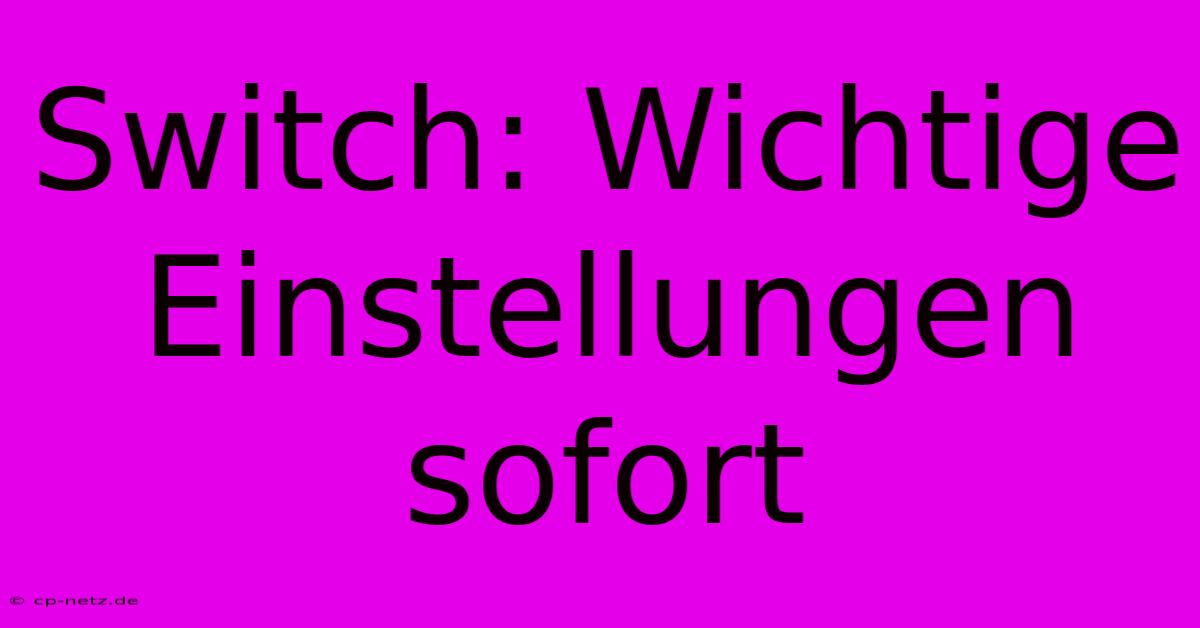 Switch: Wichtige Einstellungen Sofort