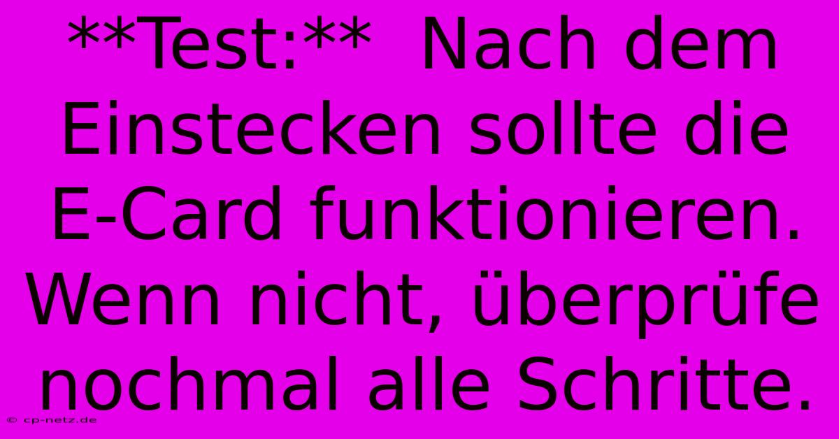 **Test:**  Nach Dem Einstecken Sollte Die E-Card Funktionieren.  Wenn Nicht, Überprüfe Nochmal Alle Schritte.