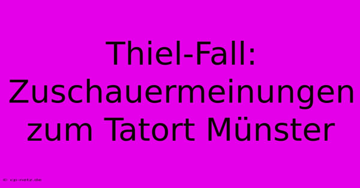 Thiel-Fall: Zuschauermeinungen Zum Tatort Münster