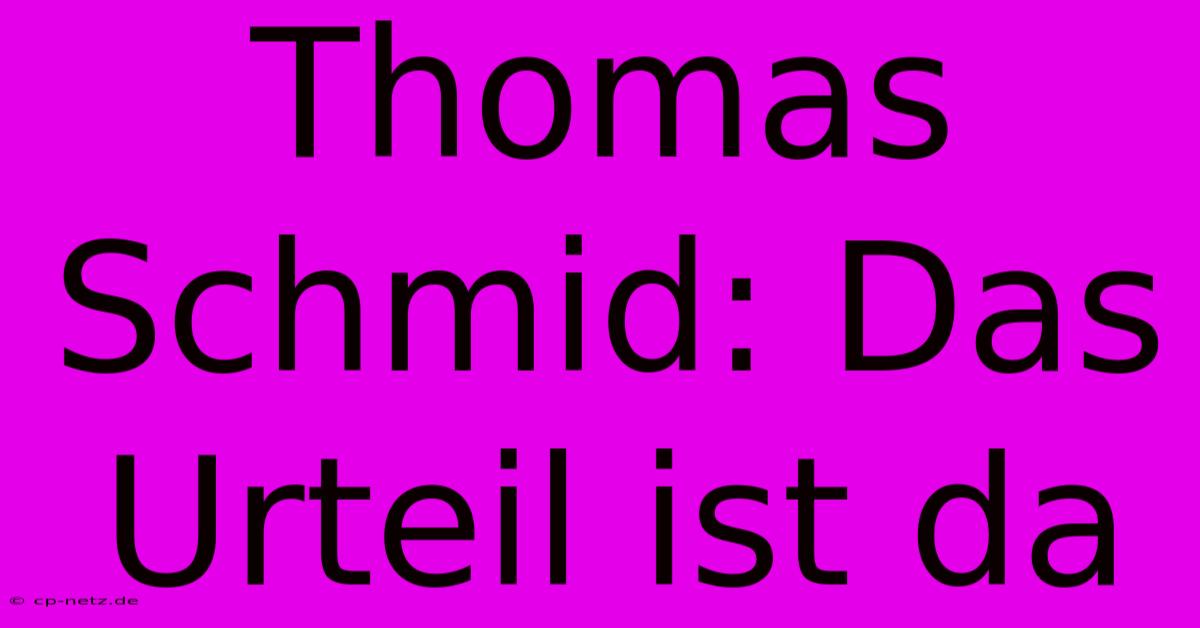 Thomas Schmid: Das Urteil Ist Da