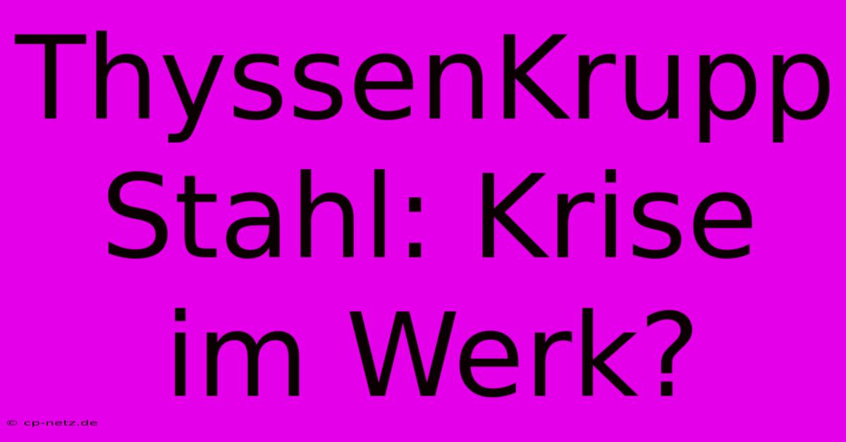 ThyssenKrupp Stahl: Krise Im Werk?