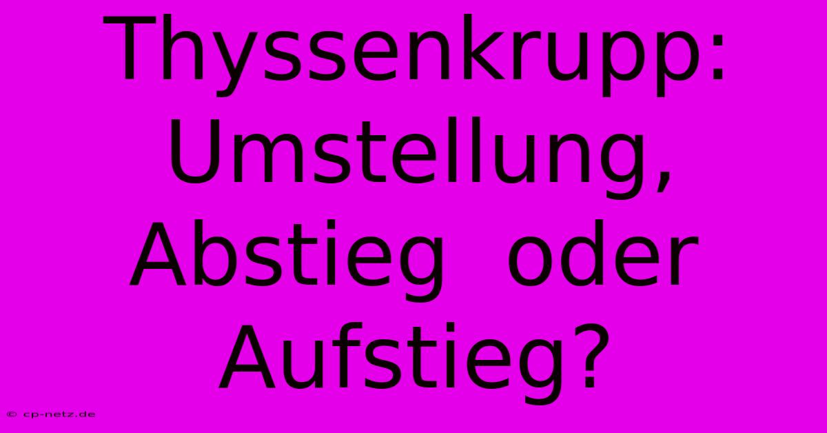 Thyssenkrupp:  Umstellung,  Abstieg  Oder Aufstieg?