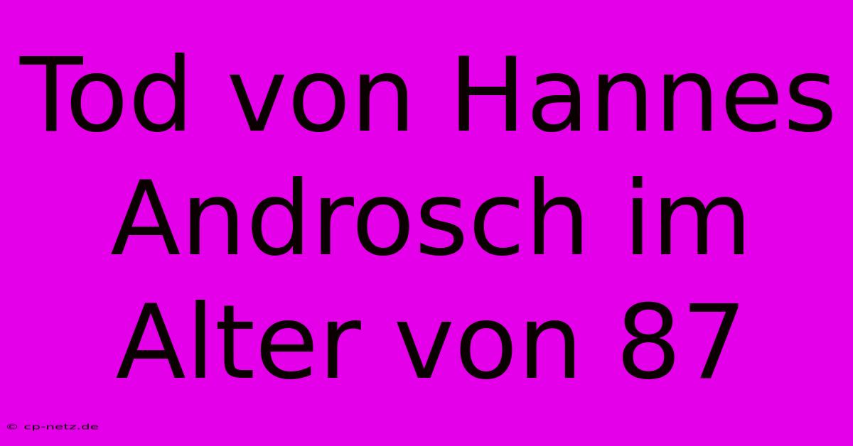 Tod Von Hannes Androsch Im Alter Von 87