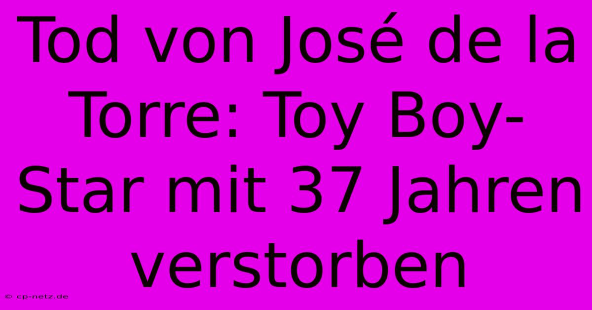 Tod Von José De La Torre: Toy Boy-Star Mit 37 Jahren Verstorben