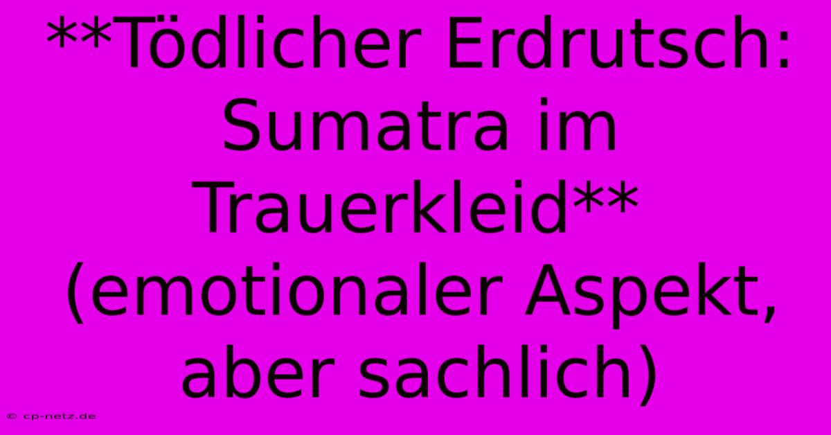 **Tödlicher Erdrutsch: Sumatra Im Trauerkleid** (emotionaler Aspekt, Aber Sachlich)