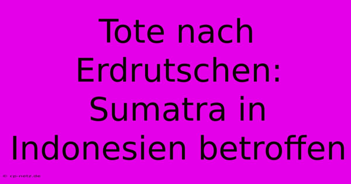 Tote Nach Erdrutschen: Sumatra In Indonesien Betroffen