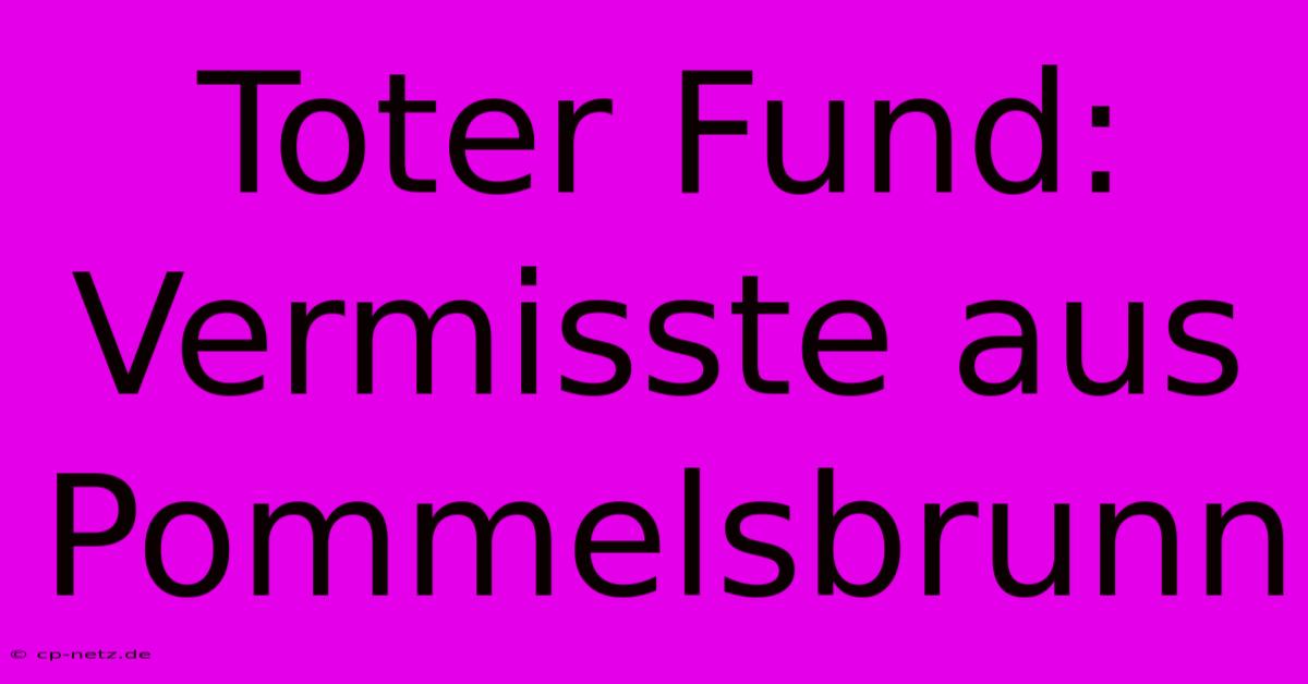 Toter Fund: Vermisste Aus Pommelsbrunn