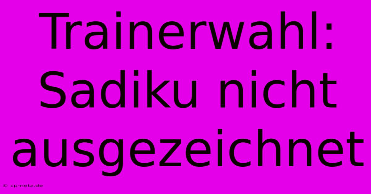 Trainerwahl: Sadiku Nicht Ausgezeichnet