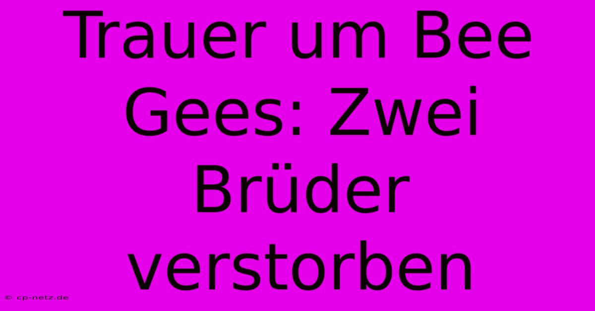 Trauer Um Bee Gees: Zwei Brüder Verstorben