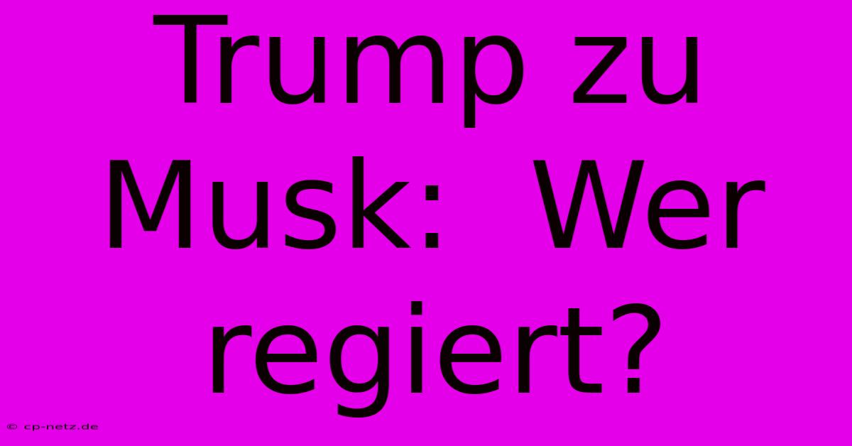 Trump Zu Musk:  Wer Regiert?