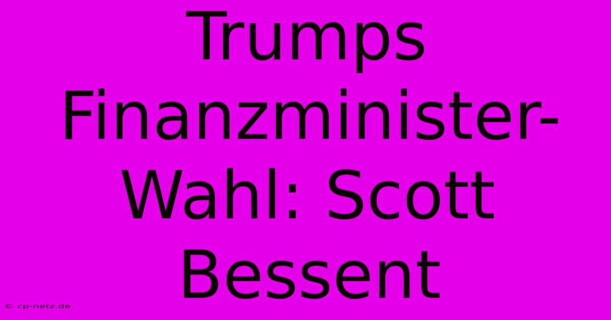 Trumps Finanzminister-Wahl: Scott Bessent