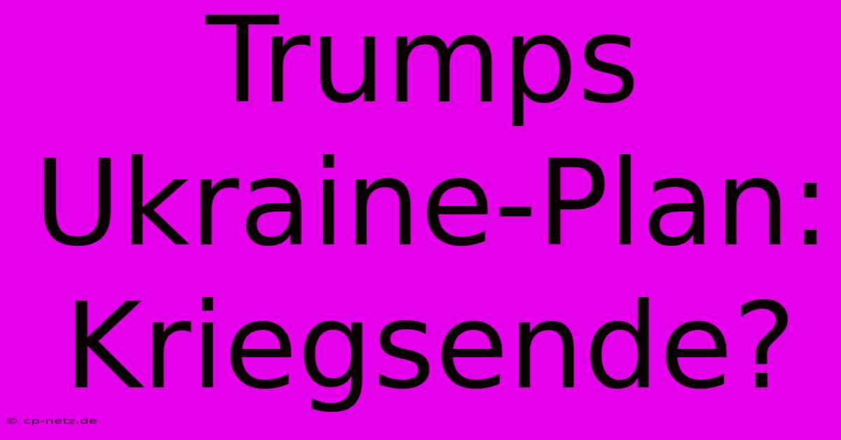 Trumps Ukraine-Plan: Kriegsende?