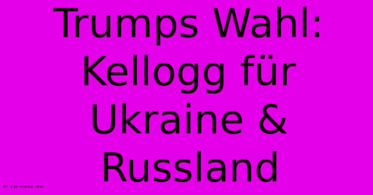 Trumps Wahl: Kellogg Für Ukraine & Russland