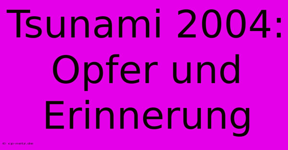 Tsunami 2004: Opfer Und Erinnerung