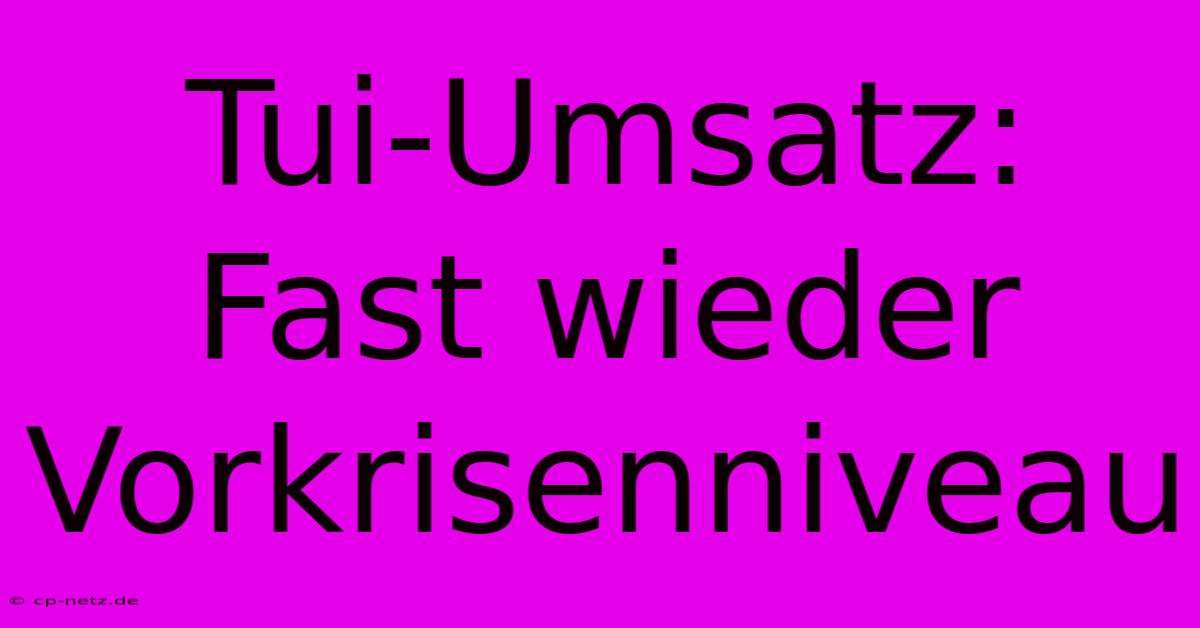 Tui-Umsatz: Fast Wieder Vorkrisenniveau