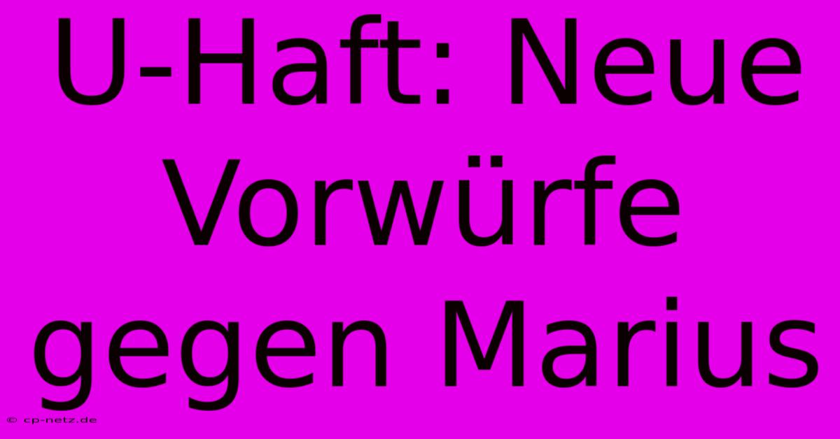 U-Haft: Neue Vorwürfe Gegen Marius