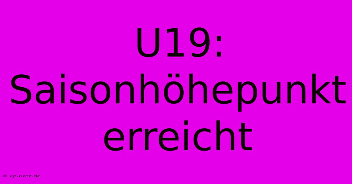 U19: Saisonhöhepunkt Erreicht