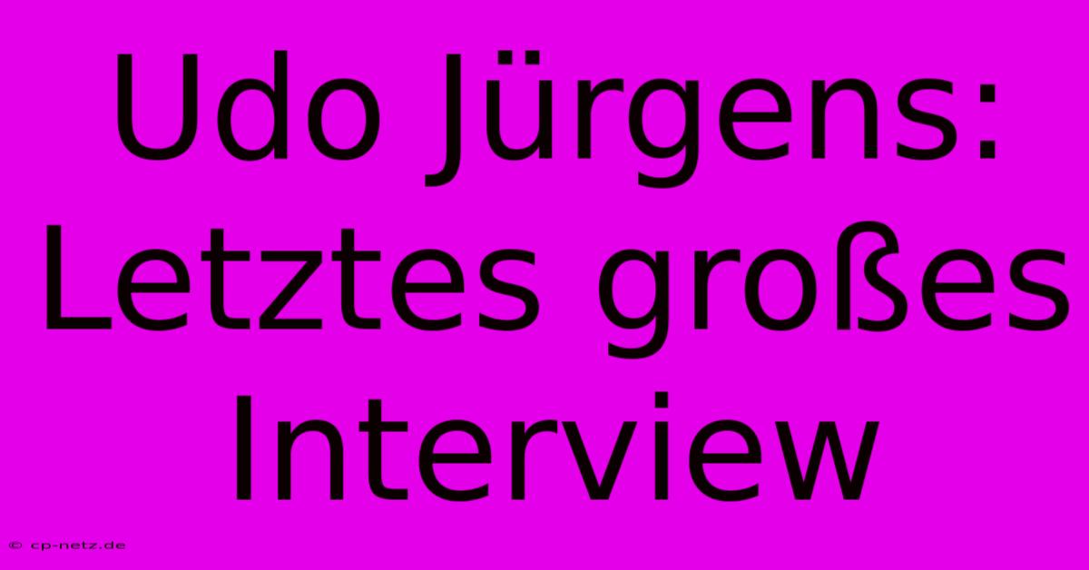 Udo Jürgens: Letztes Großes Interview