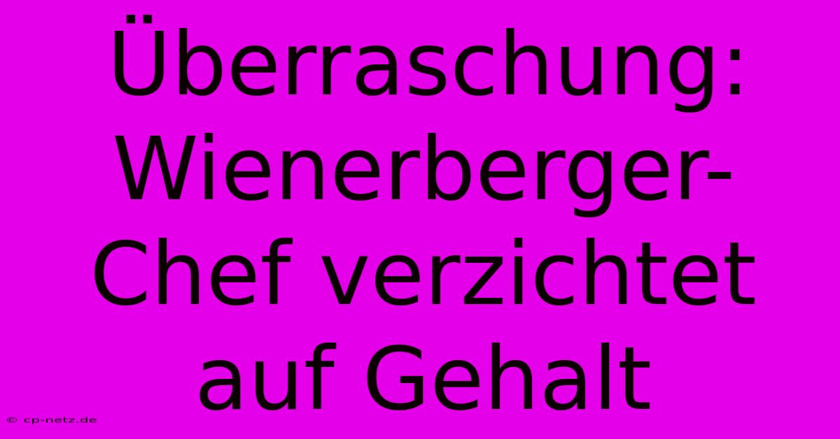 Überraschung: Wienerberger-Chef Verzichtet Auf Gehalt