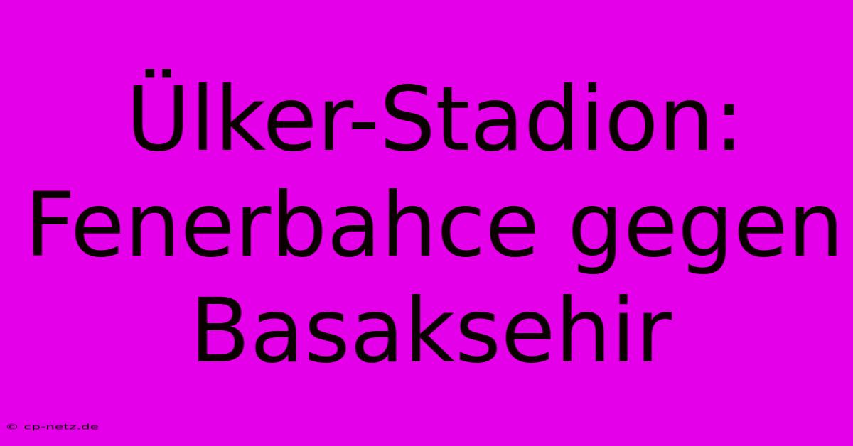 Ülker-Stadion: Fenerbahce Gegen Basaksehir