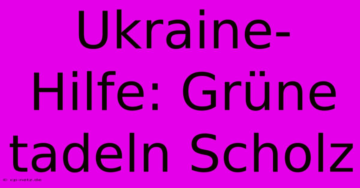 Ukraine-Hilfe: Grüne Tadeln Scholz