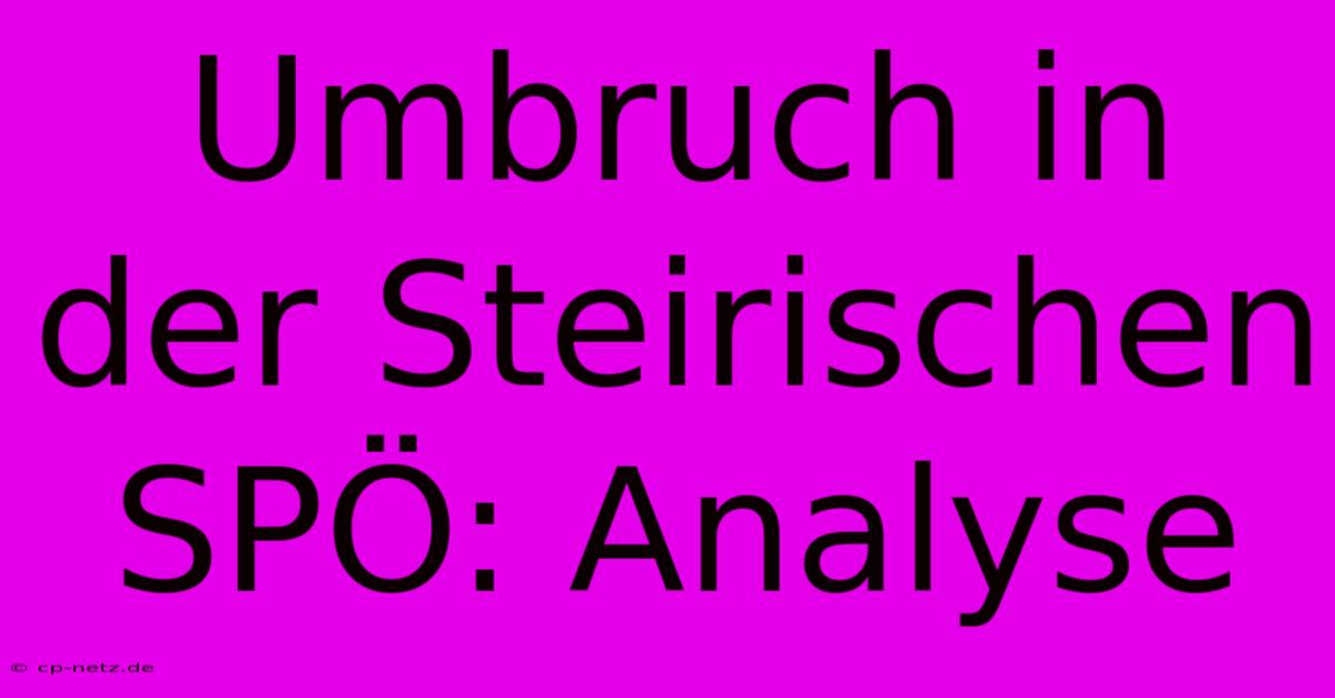 Umbruch In Der Steirischen SPÖ: Analyse