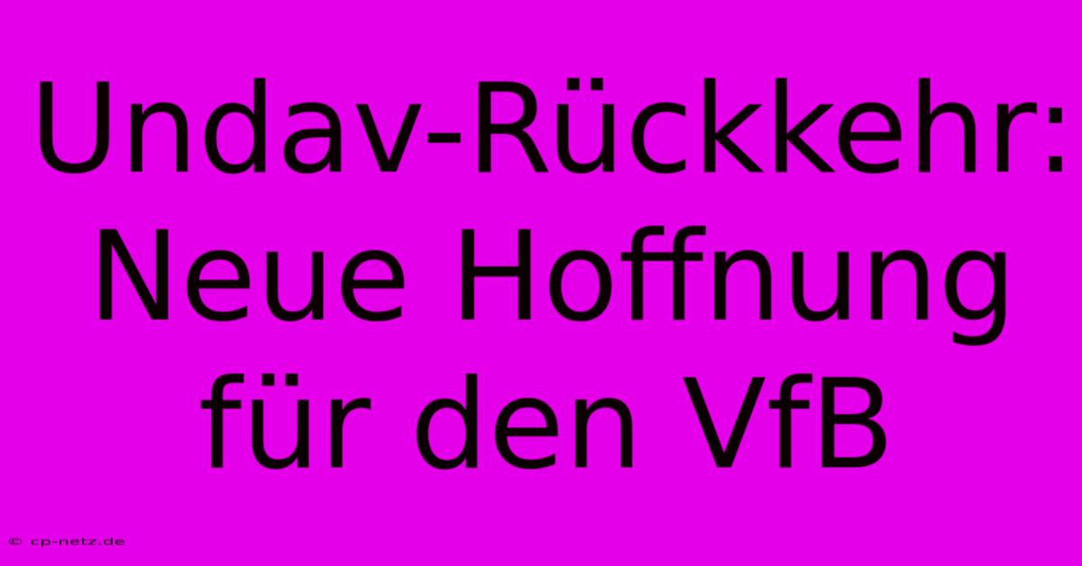 Undav-Rückkehr: Neue Hoffnung Für Den VfB