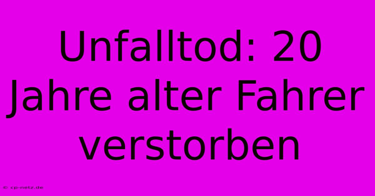 Unfalltod: 20 Jahre Alter Fahrer Verstorben