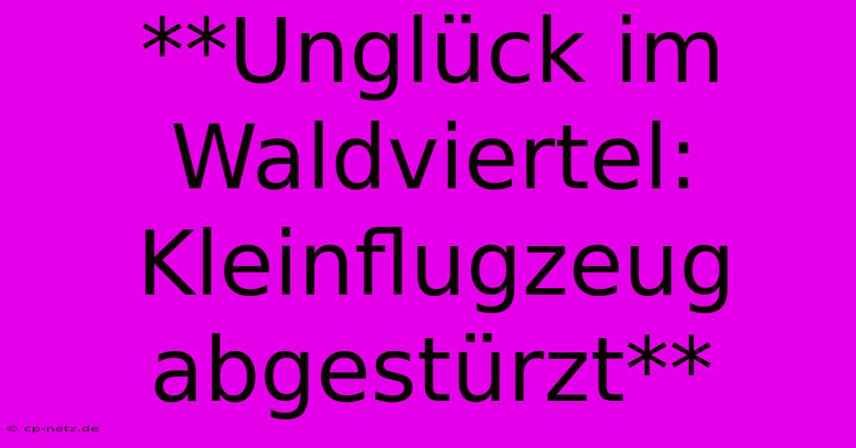 **Unglück Im Waldviertel: Kleinflugzeug Abgestürzt**