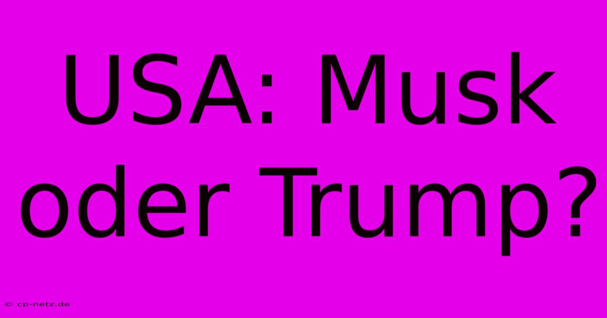 USA: Musk Oder Trump?