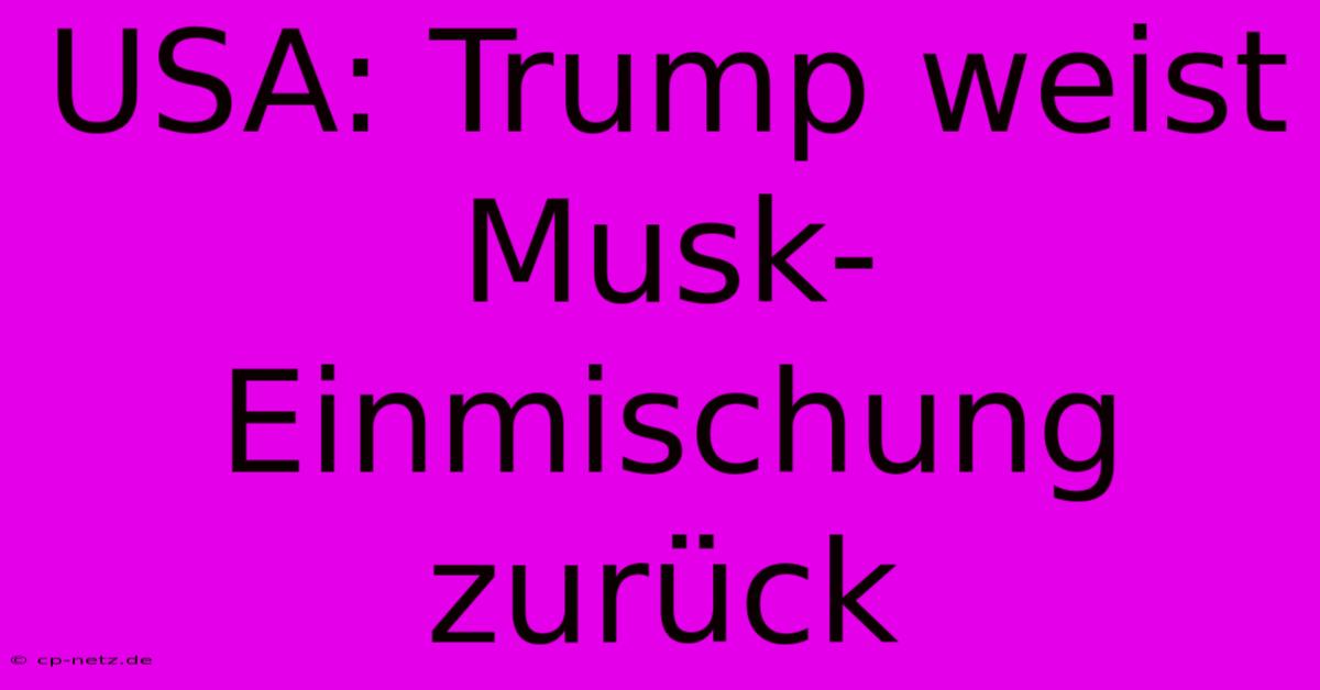 USA: Trump Weist Musk-Einmischung Zurück