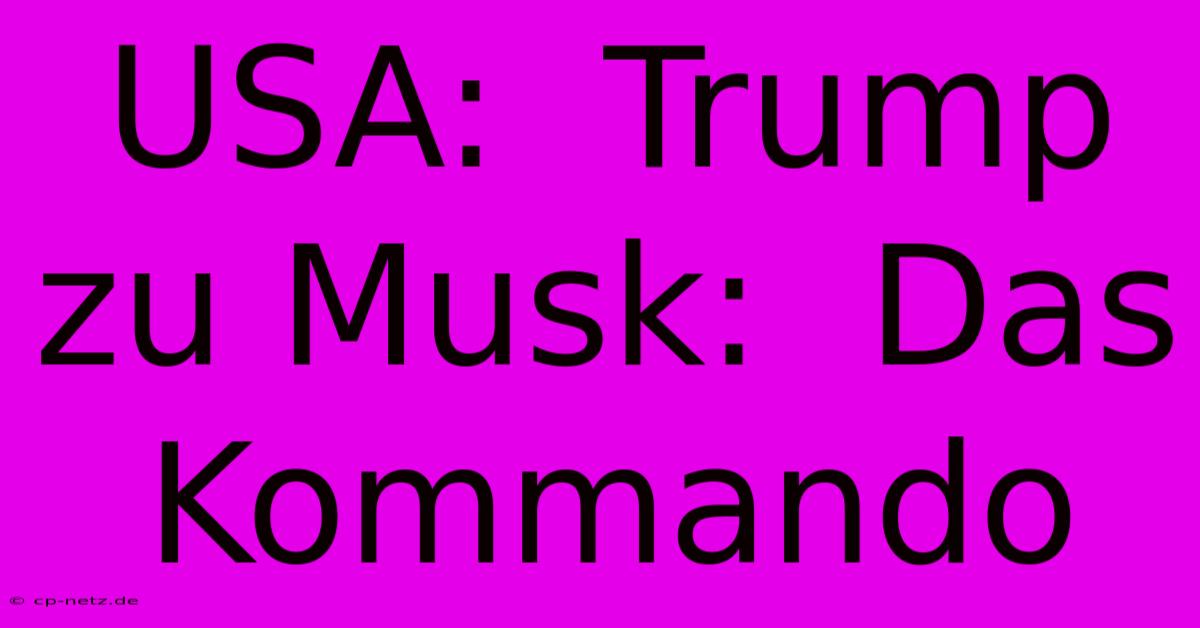 USA:  Trump Zu Musk:  Das Kommando