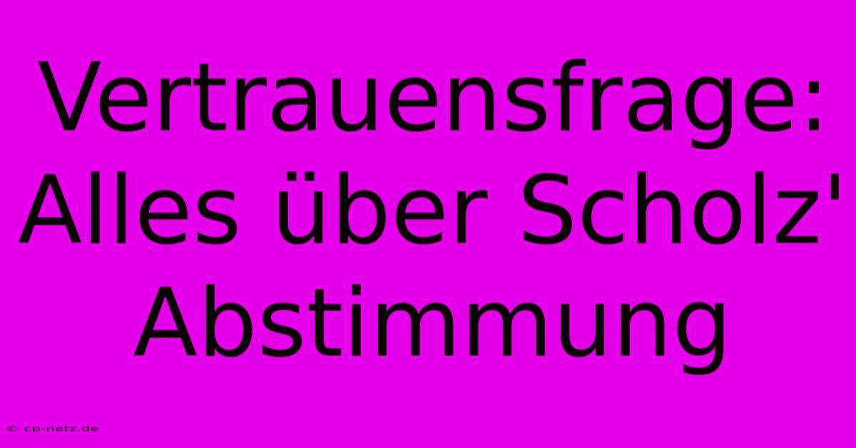 Vertrauensfrage:  Alles Über Scholz' Abstimmung