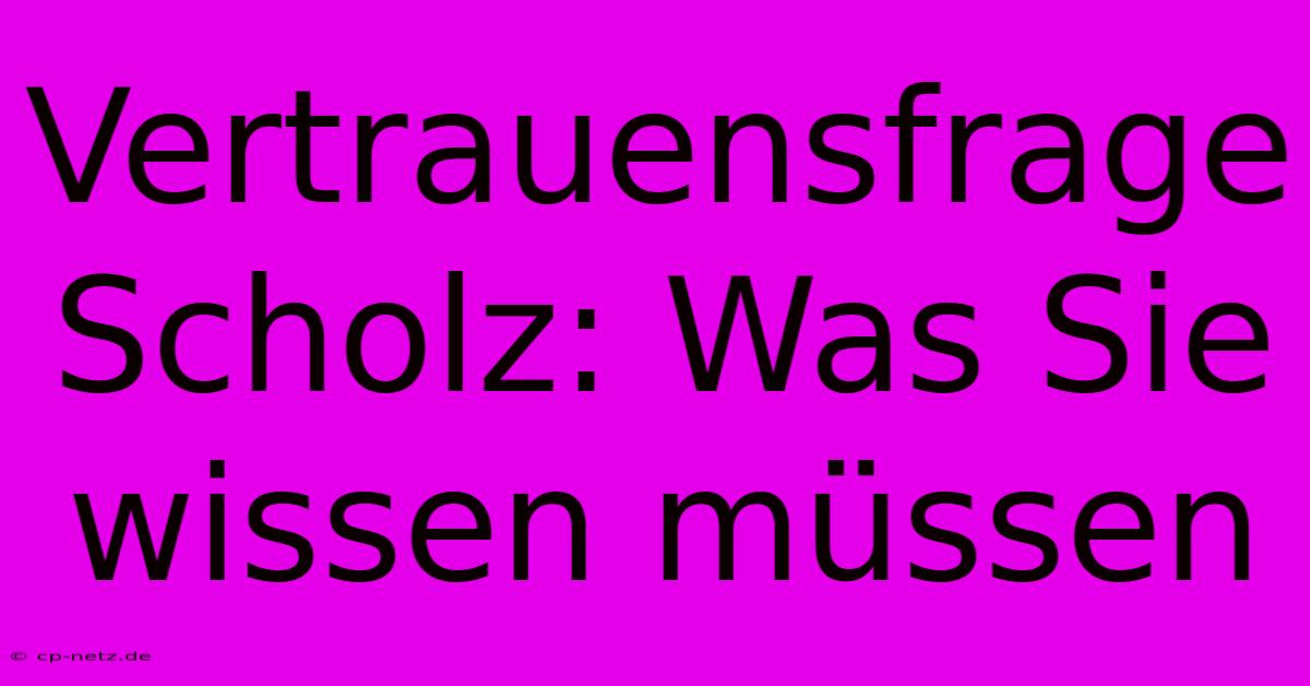 Vertrauensfrage Scholz: Was Sie Wissen Müssen