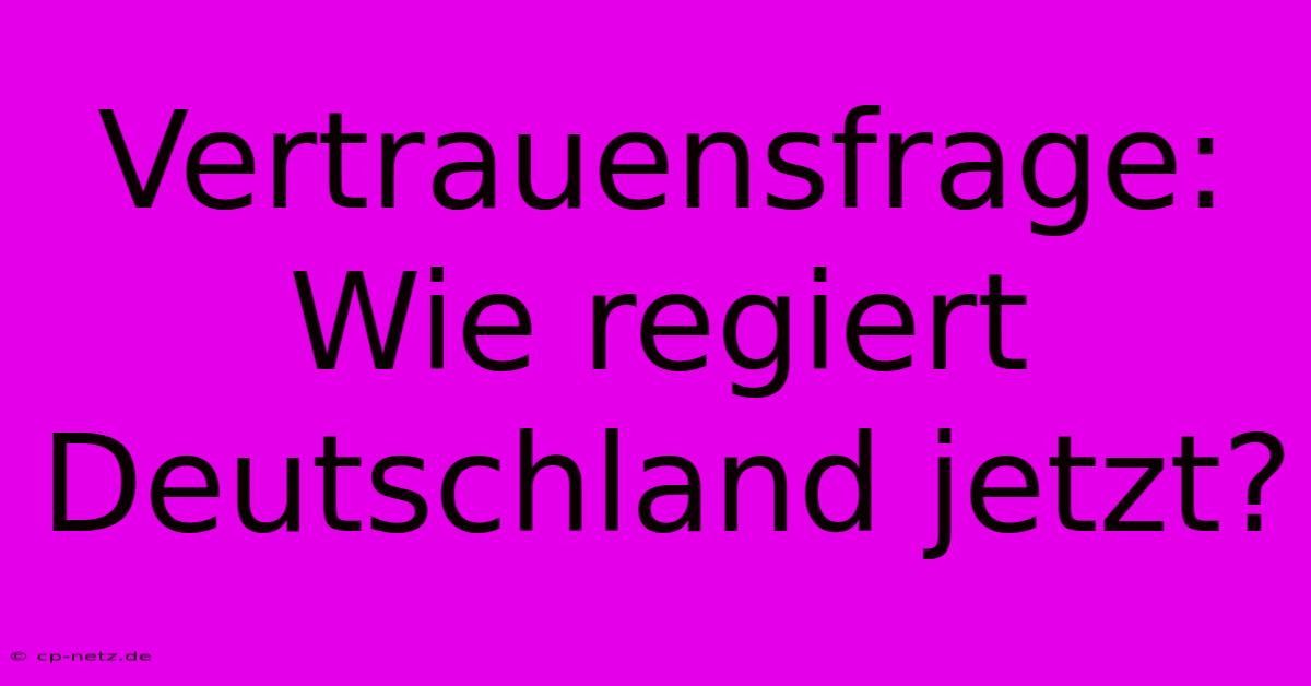 Vertrauensfrage: Wie Regiert Deutschland Jetzt?