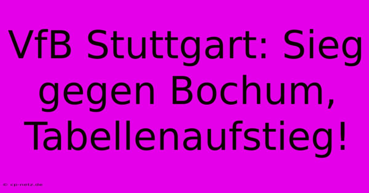 VfB Stuttgart: Sieg Gegen Bochum, Tabellenaufstieg!