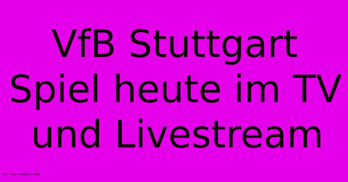 VfB Stuttgart Spiel Heute Im TV Und Livestream