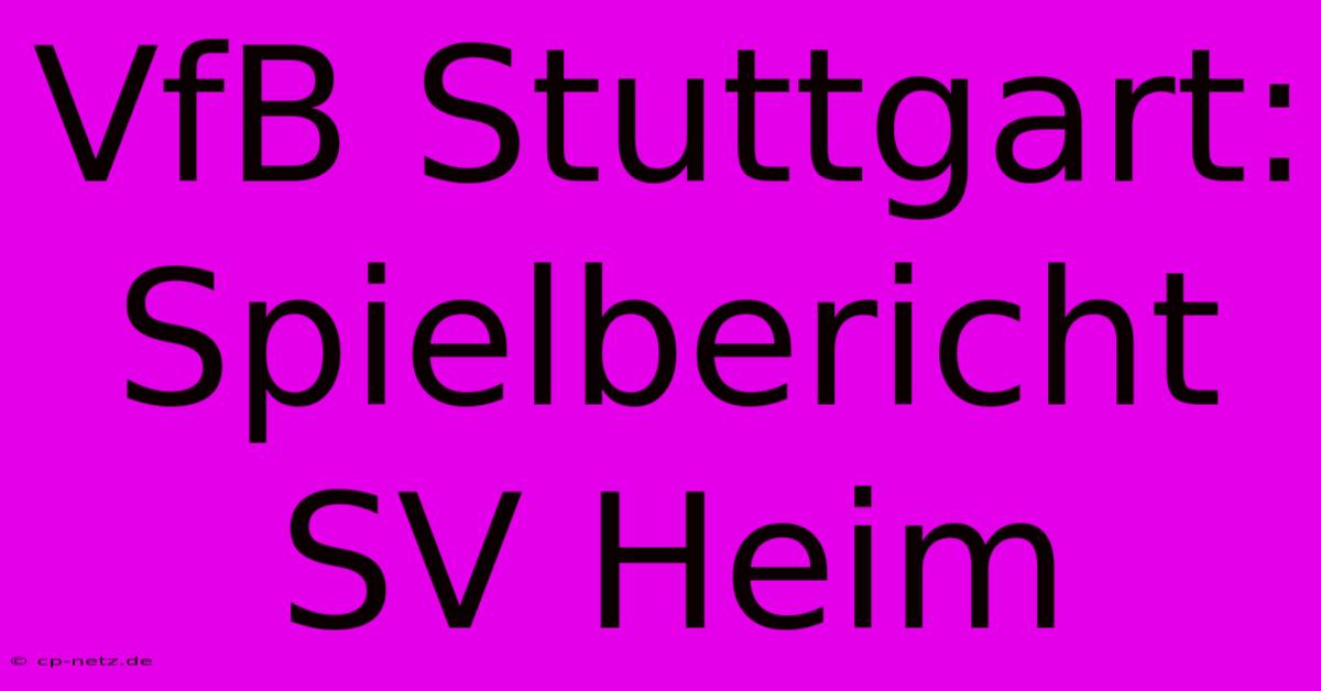 VfB Stuttgart: Spielbericht SV Heim