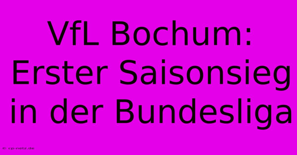 VfL Bochum: Erster Saisonsieg In Der Bundesliga