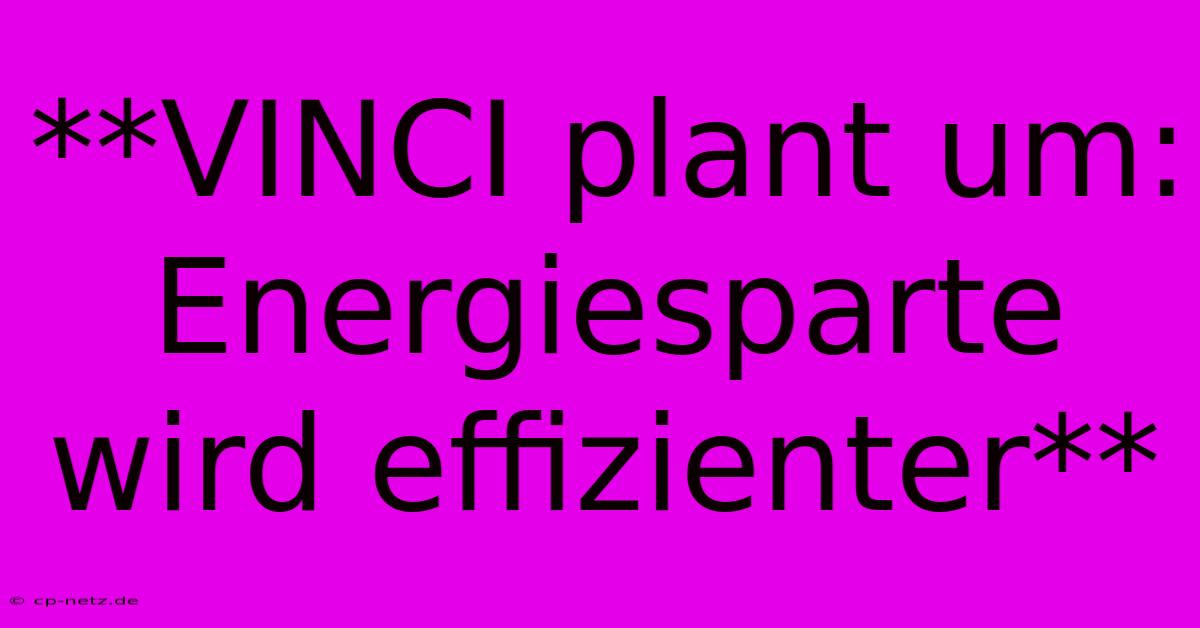 **VINCI Plant Um: Energiesparte Wird Effizienter**