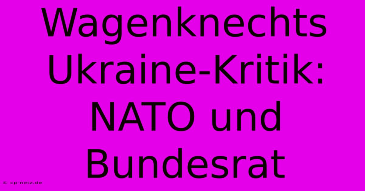 Wagenknechts Ukraine-Kritik: NATO Und Bundesrat