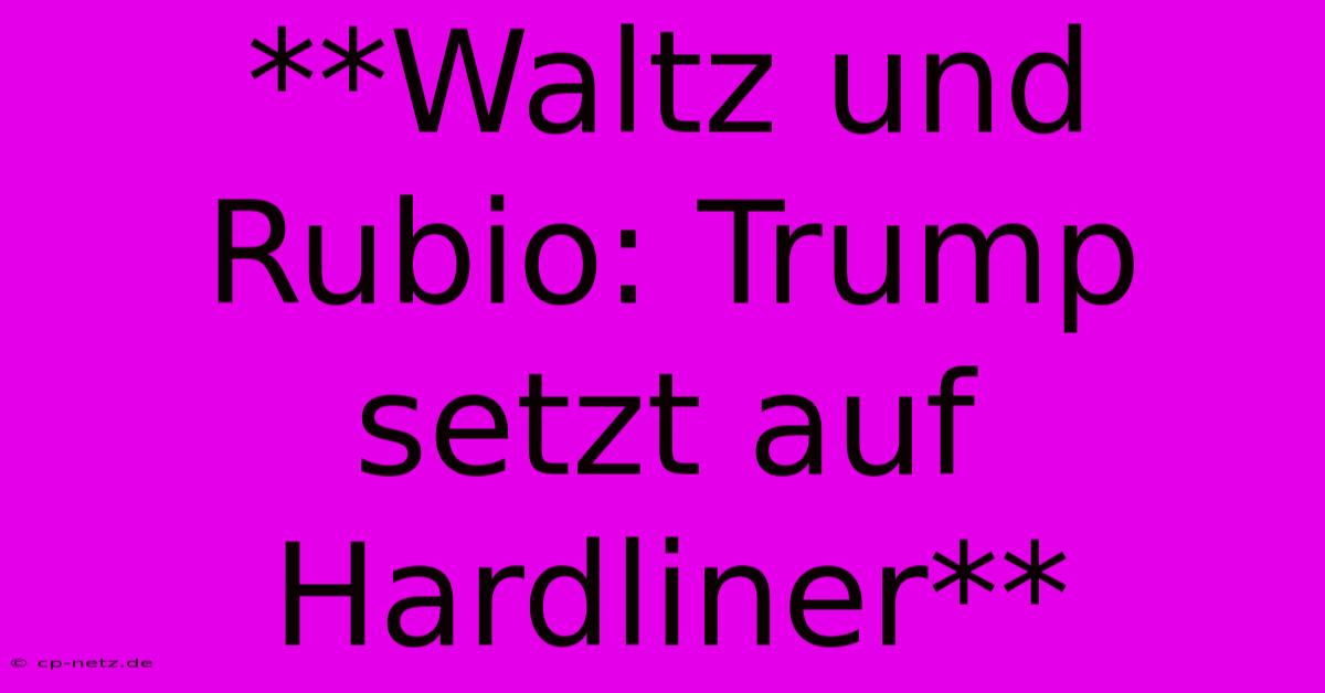 **Waltz Und Rubio: Trump Setzt Auf Hardliner** 